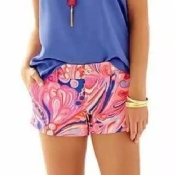 Lilly Pulitzer Walsh Shorts Reef Retreat Pattern Size 2 Pink and Blue Watercolor - Picture 2 of 10